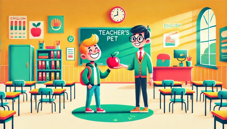 DALL·E 2024-12-30 10.20.54 - A visually appealing illustration for a blog article titled 'English Idioms Related to School.' The horizontal composition includes a cartoon-style de