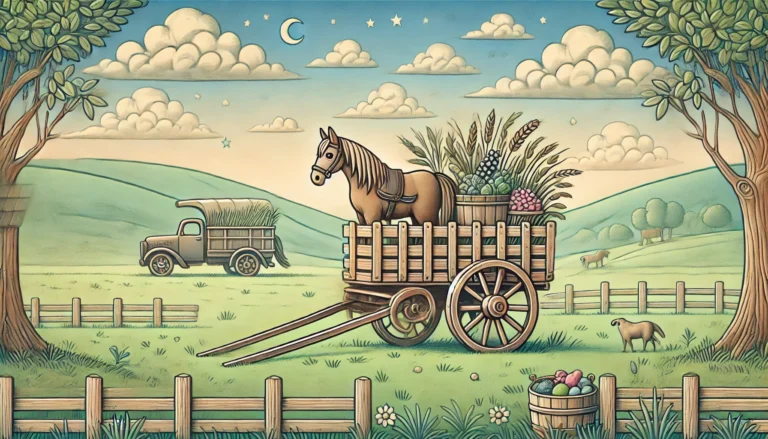 DALL·E 2024-12-30 10.27.17 - A creative and visually engaging illustration of the idiom 'Put the cart before the horse'. The scene features a whimsical and slightly humorous depic