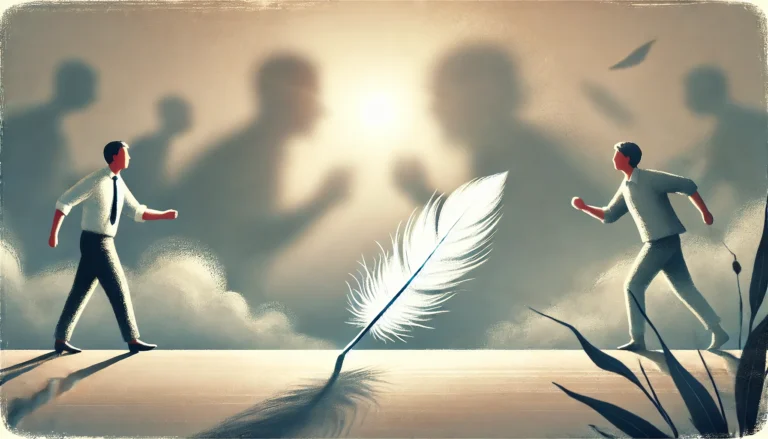 DALL·E 2024-12-30 10.31.32 - A visually engaging illustration for a blog post about English idioms related to 'white.' The scene features a dramatic moment_ a white feather floati